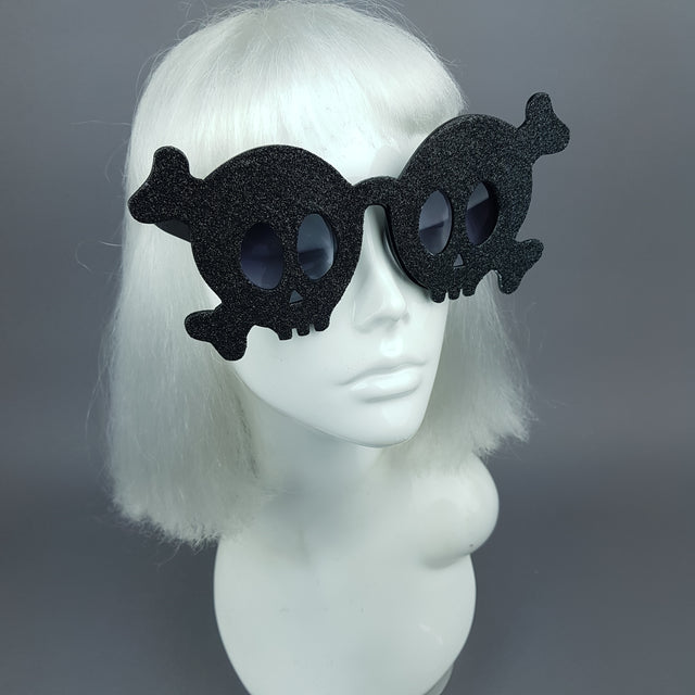 "Deadly" Black Glitter Skull Sunglasses