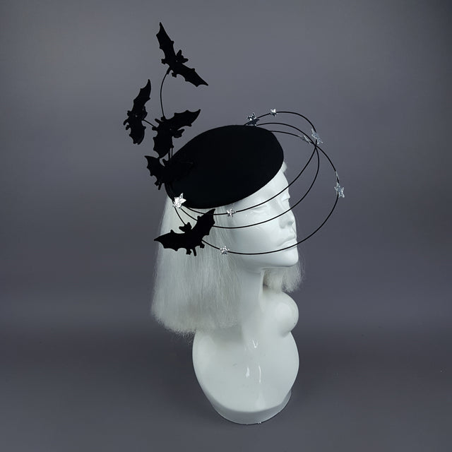 "Nisha" Flying Bat & Silver Stars Fascinator Hat