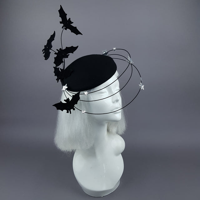 "Nisha" Flying Bat & Silver Stars Fascinator Hat