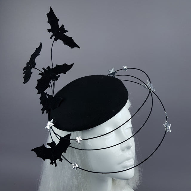 "Nisha" Flying Bat & Silver Stars Fascinator Hat