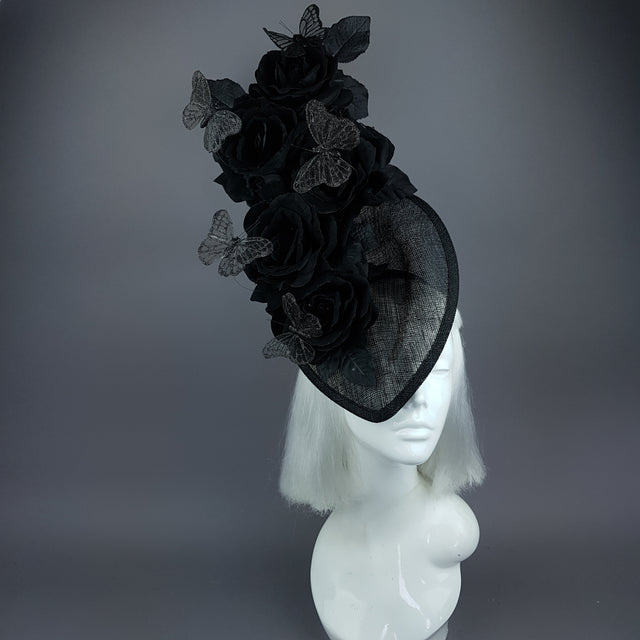 "Kiara" Black Rose & Butterfly Fascinator Hat