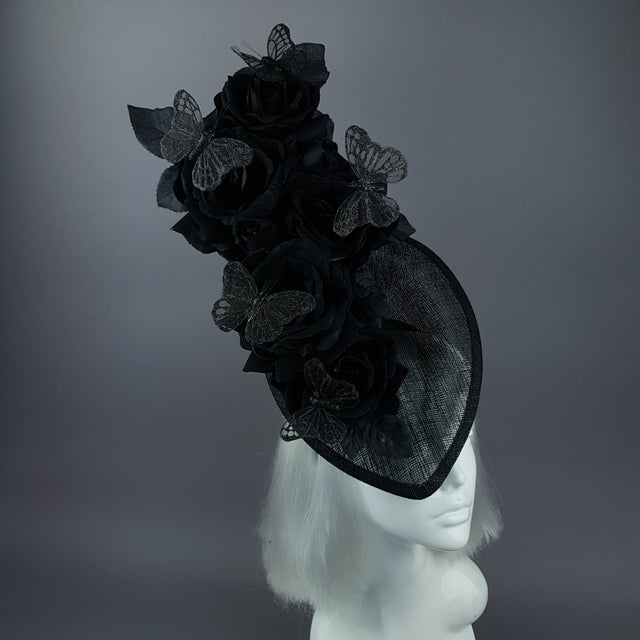 "Kiara" Black Rose & Butterfly Fascinator Hat