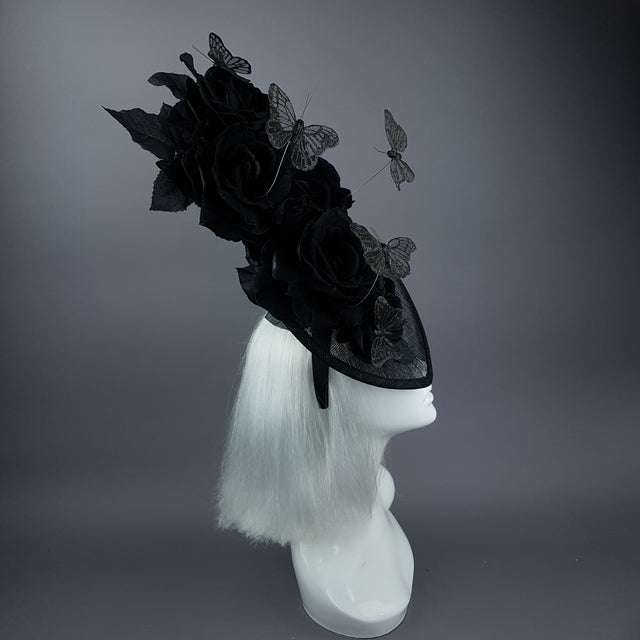 "Kiara" Black Rose & Butterfly Fascinator Hat