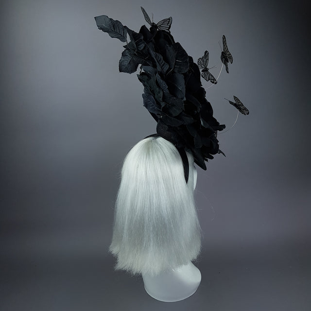 "Kiara" Black Rose & Butterfly Fascinator Hat