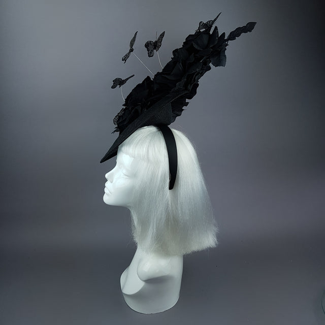 "Kiara" Black Rose & Butterfly Fascinator Hat