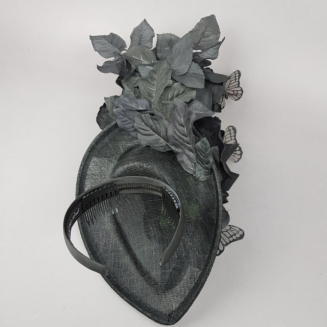 "Kiara" Black Rose & Butterfly Fascinator Hat