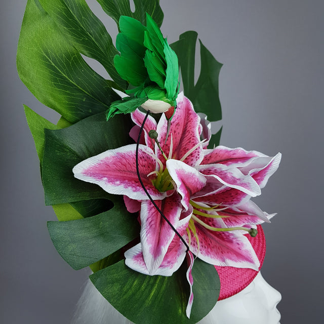 "Vuelo" Tropical Lily & Hummingbird Fascinator Hat