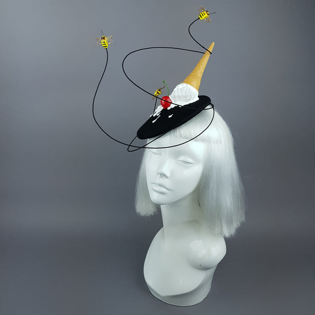 "Whoopsie" Dropped Ice-Cream & Bee Fascinator Hat