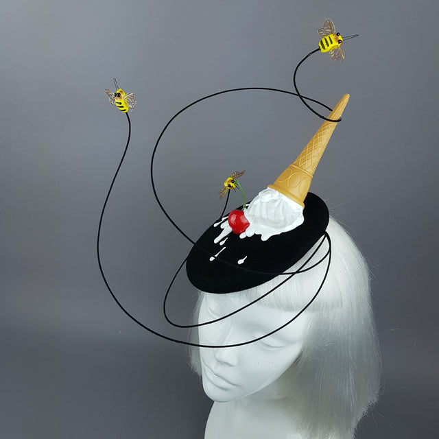 "Whoopsie" Dropped Ice-Cream & Bee Fascinator Hat