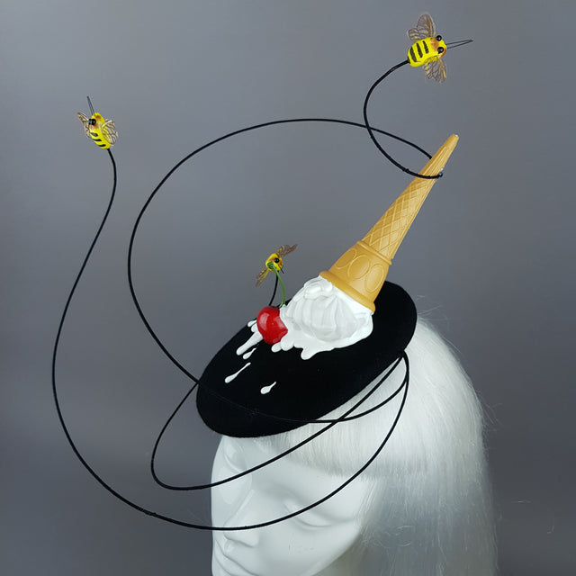 "Whoopsie" Dropped Ice-Cream & Bee Fascinator Hat