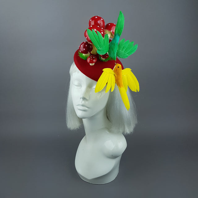 "Soen" Kissing Birds & Mushrooms Fascinator Hat
