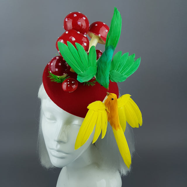 "Soen" Kissing Birds & Mushrooms Fascinator Hat