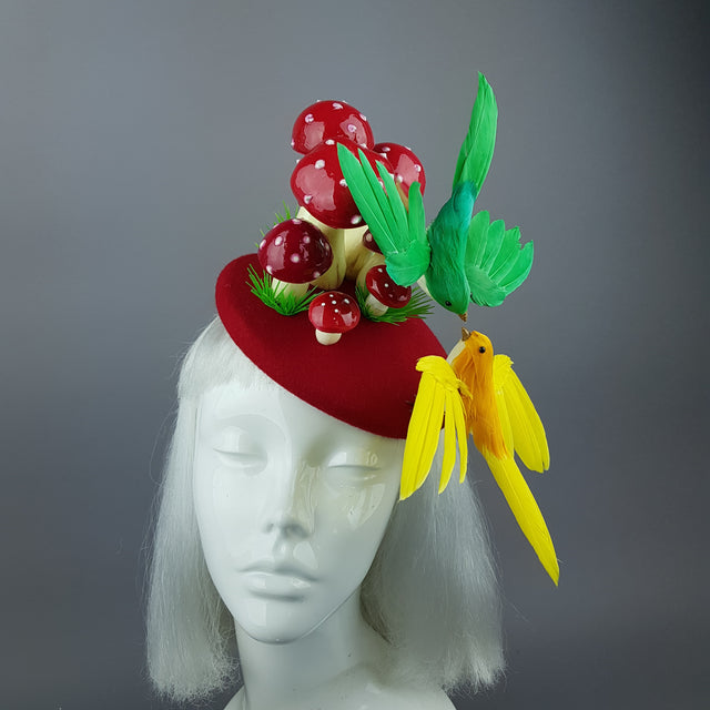 "Soen" Kissing Birds & Mushrooms Fascinator Hat