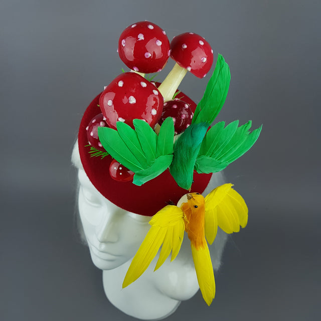 "Soen" Kissing Birds & Mushrooms Fascinator Hat