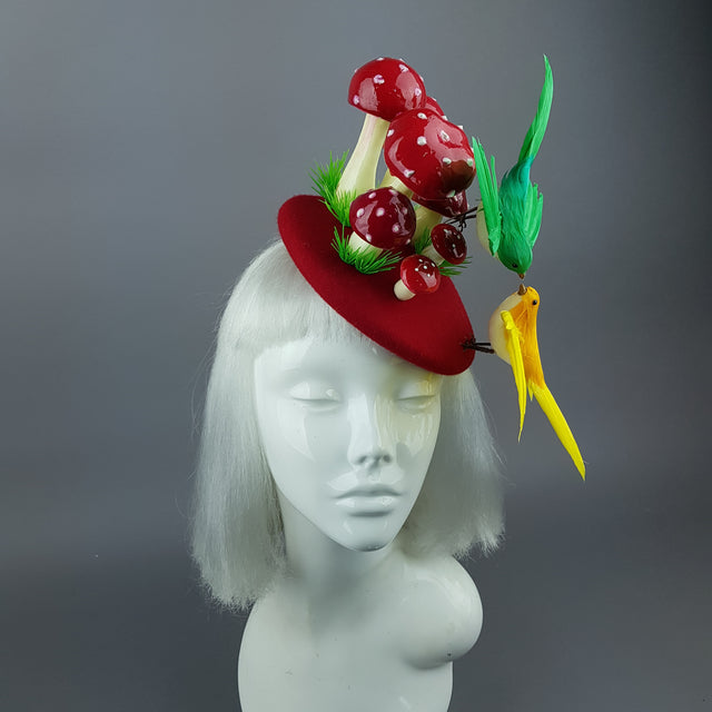 "Soen" Kissing Birds & Mushrooms Fascinator Hat