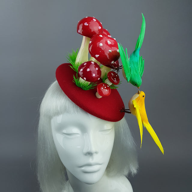 "Soen" Kissing Birds & Mushrooms Fascinator Hat