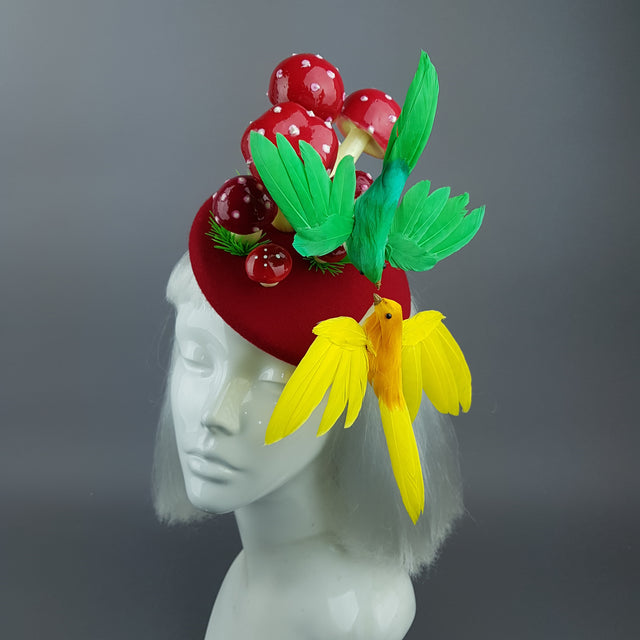 "Soen" Kissing Birds & Mushrooms Fascinator Hat