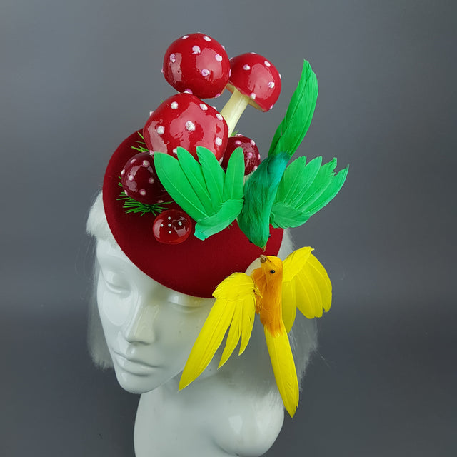 "Soen" Kissing Birds & Mushrooms Fascinator Hat