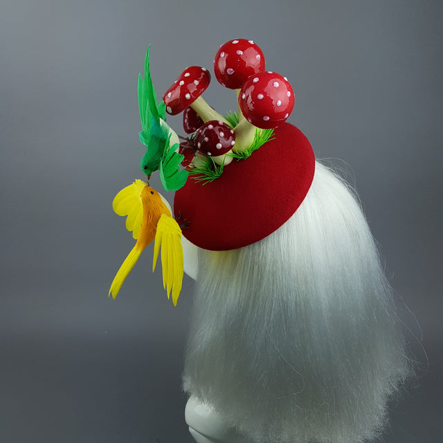 "Soen" Kissing Birds & Mushrooms Fascinator Hat