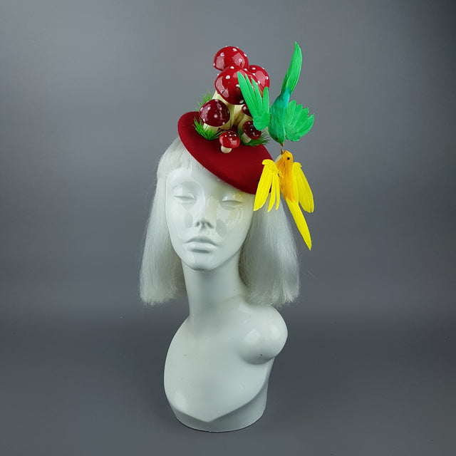 "Soen" Kissing Birds & Mushrooms Fascinator Hat