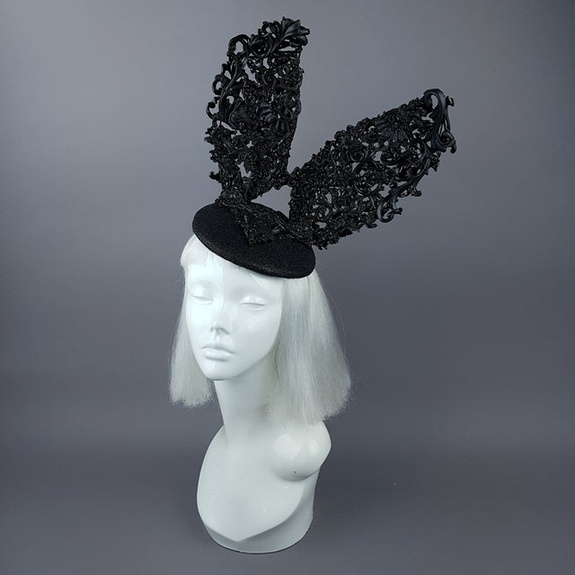 "Bunnygirl" Black Filigree Baroque Bunny Rabbit Ears Hat