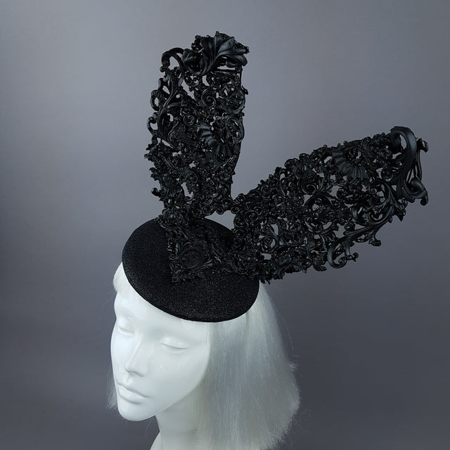 "Bunnygirl" Black Filigree Baroque Bunny Rabbit Ears Hat