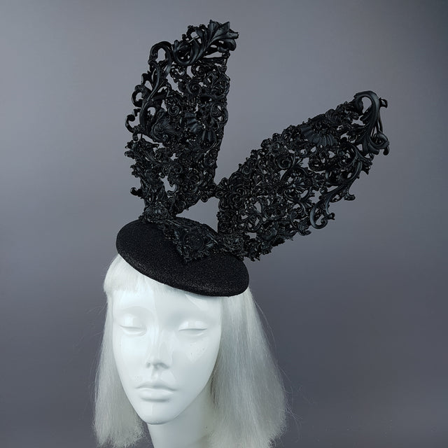 "Bunnygirl" Black Filigree Baroque Bunny Rabbit Ears Hat