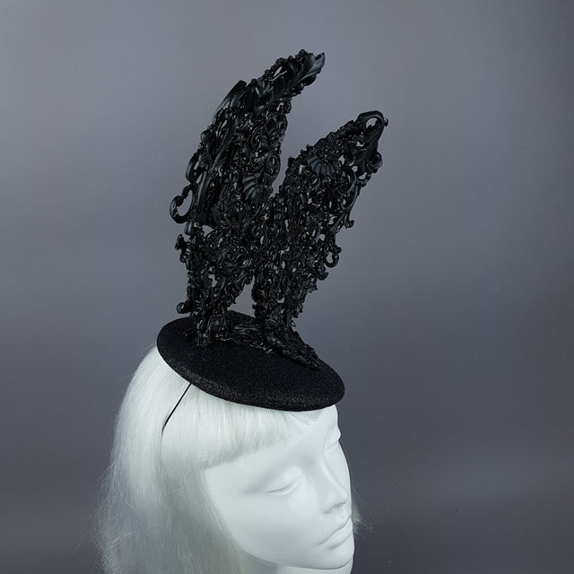"Bunnygirl" Black Filigree Baroque Bunny Rabbit Ears Hat