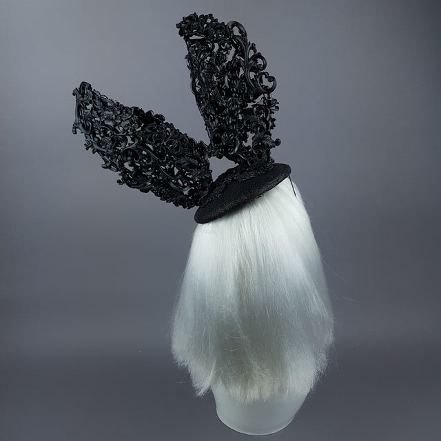 "Bunnygirl" Black Filigree Baroque Bunny Rabbit Ears Hat