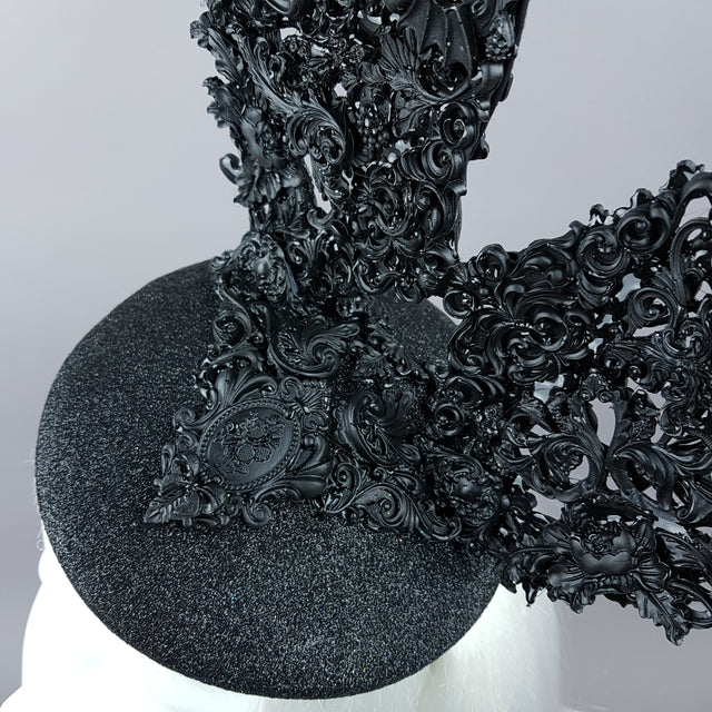 "Bunnygirl" Black Filigree Baroque Bunny Rabbit Ears Hat