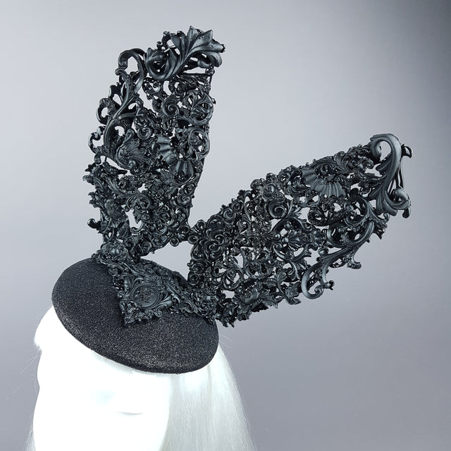"Bunnygirl" Black Filigree Baroque Bunny Rabbit Ears Hat