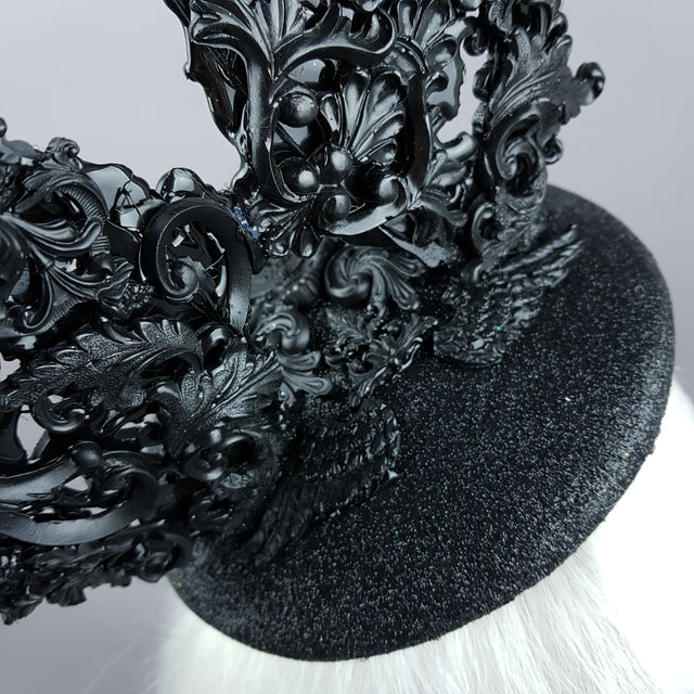 "Bunnygirl" Black Filigree Baroque Bunny Rabbit Ears Hat