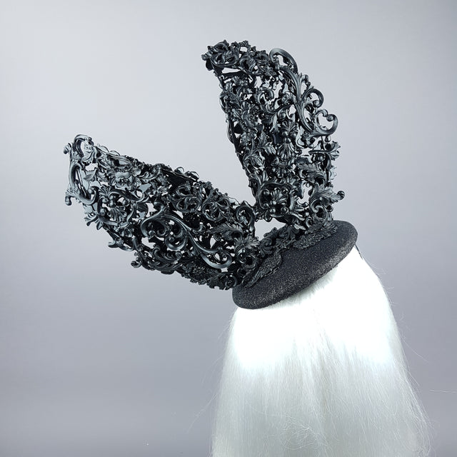 "Bunnygirl" Black Filigree Baroque Bunny Rabbit Ears Hat