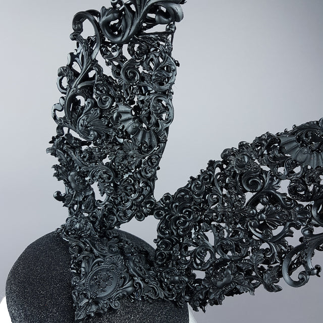 "Bunnygirl" Black Filigree Baroque Bunny Rabbit Ears Hat