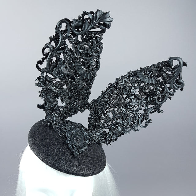 "Bunnygirl" Black Filigree Baroque Bunny Rabbit Ears Hat