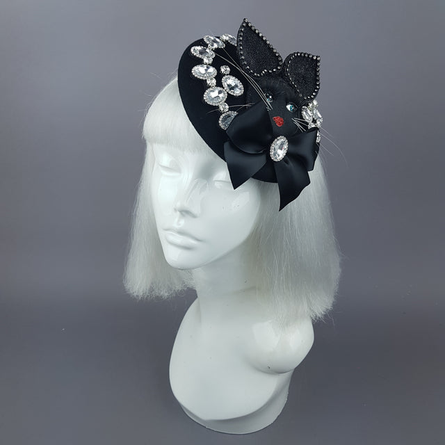 "Sootie" Bejewelled Black Dollface Cat Fascinator Hat