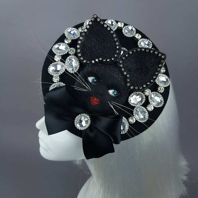 "Sootie" Bejewelled Black Dollface Cat Fascinator Hat