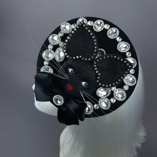 "Sootie" Bejewelled Black Dollface Cat Fascinator Hat