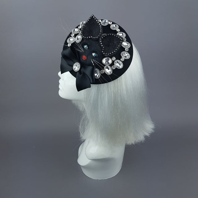 "Sootie" Bejewelled Black Dollface Cat Fascinator Hat