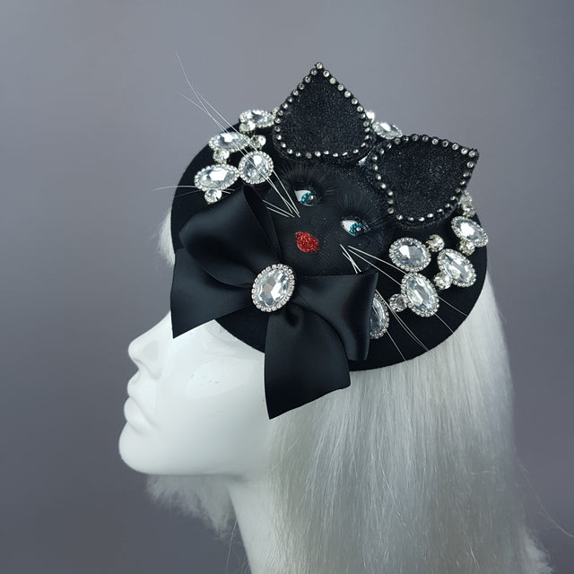 "Sootie" Bejewelled Black Dollface Cat Fascinator Hat