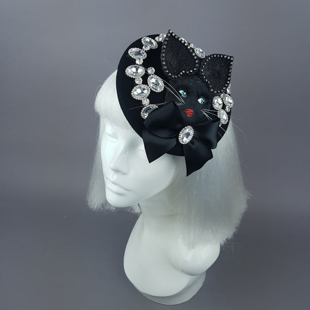 "Sootie" Bejewelled Black Dollface Cat Fascinator Hat