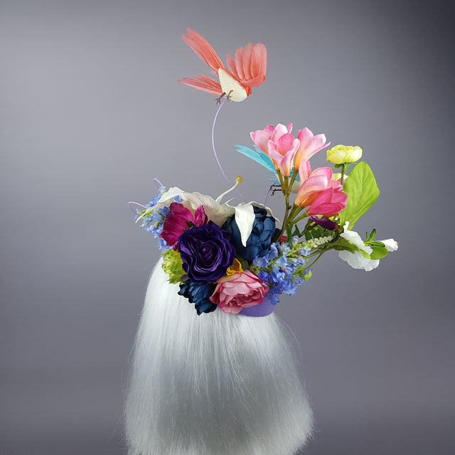 "Azalea" Bird & Flower Purple Fascinator Hat