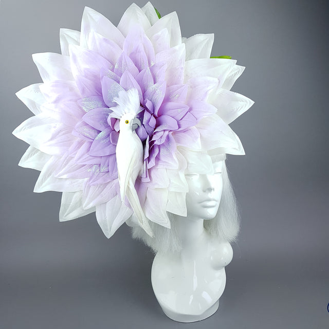 "Marin" Giant Purple Flower & White Bird Hat