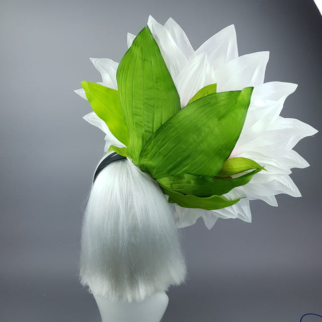 "Marin" Giant Purple Flower & White Bird Hat