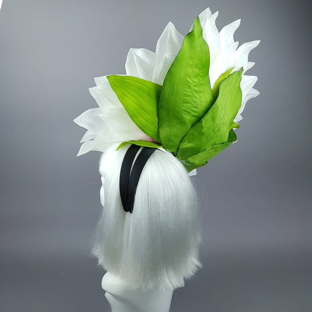 "Marin" Giant Purple Flower & White Bird Hat