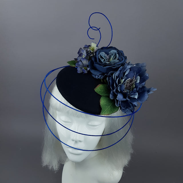 "Radella" Blue Flower & Wired Veil Fascinator Hat