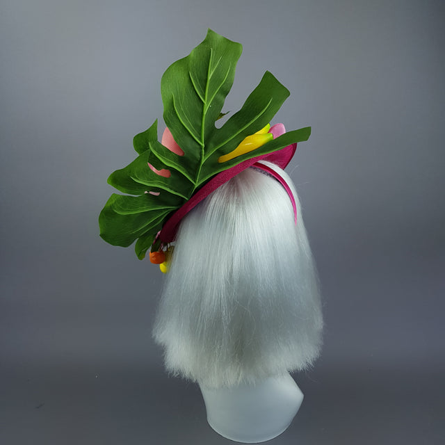 "Dulcina" Fuchsia Pink Flower & Fruit Ascot Wedding Hat