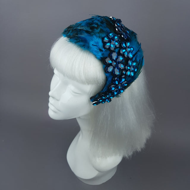 "Plume in Blue" Vintage Inspired Feather & Jewel Fascinator