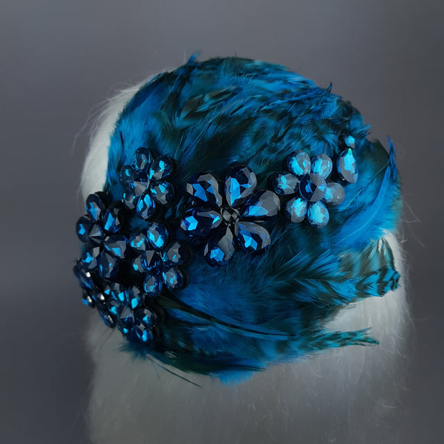 "Plume in Blue" Vintage Inspired Feather & Jewel Fascinator