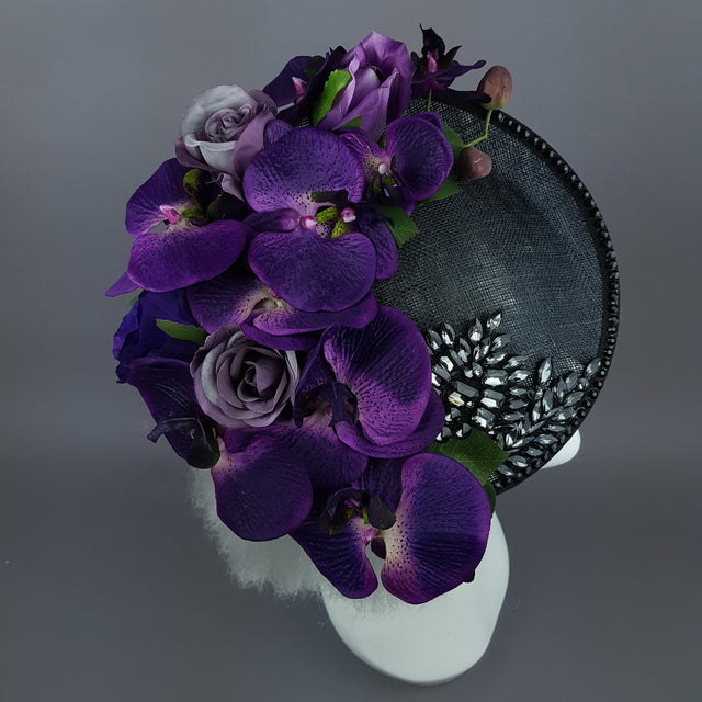 "Viola Profondo" Deep Purple Flower & Jewel Black Hat